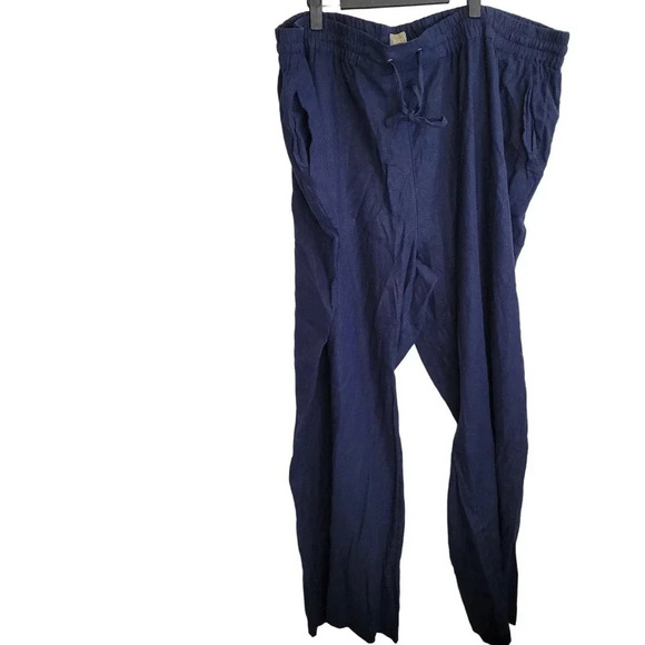 D&Co. Women's Wide Legs Pants Size 4X Blue Solid Linen Comfort Drawstring Pocket - Picture 2 of 10